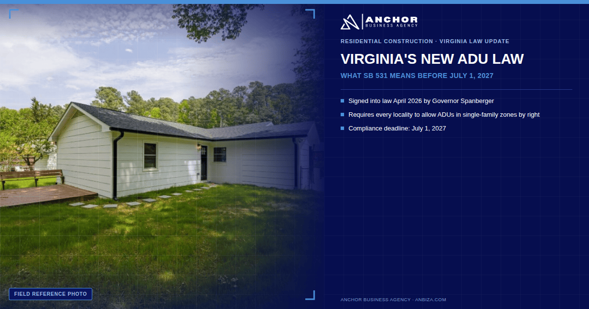 Residential home representing Virginia's new ADU law under SB 531